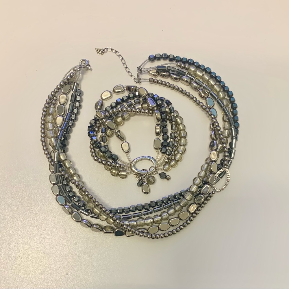 Silpada Hematite, foiled glass bead and sterling silver necklace/bracelet set.